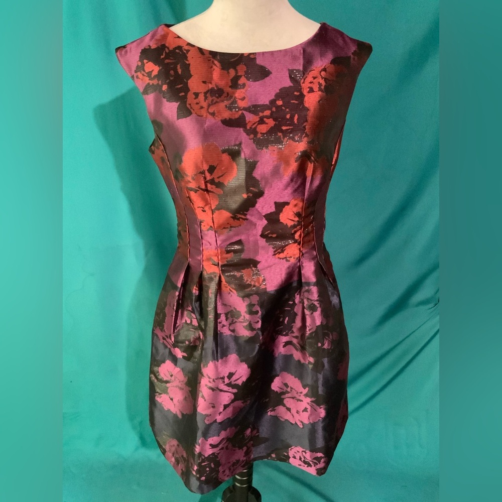 Vince Camuto Metallic Fit Floral Jacquard Cocktail Dress, Wide Bateau Neckline